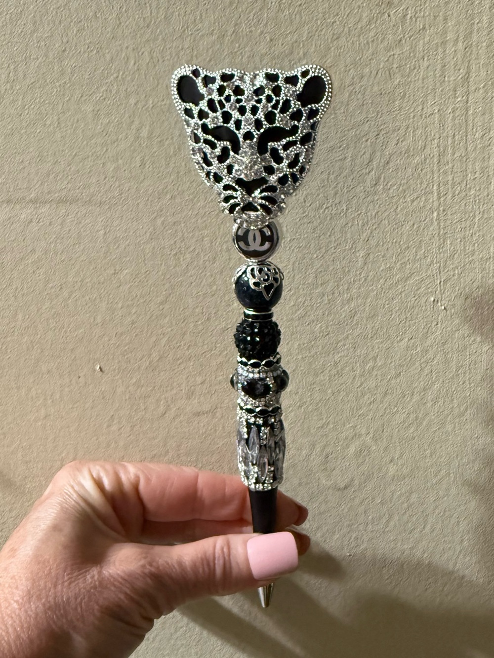Luxury CC Black & Silver Decorative Leopard Pen
